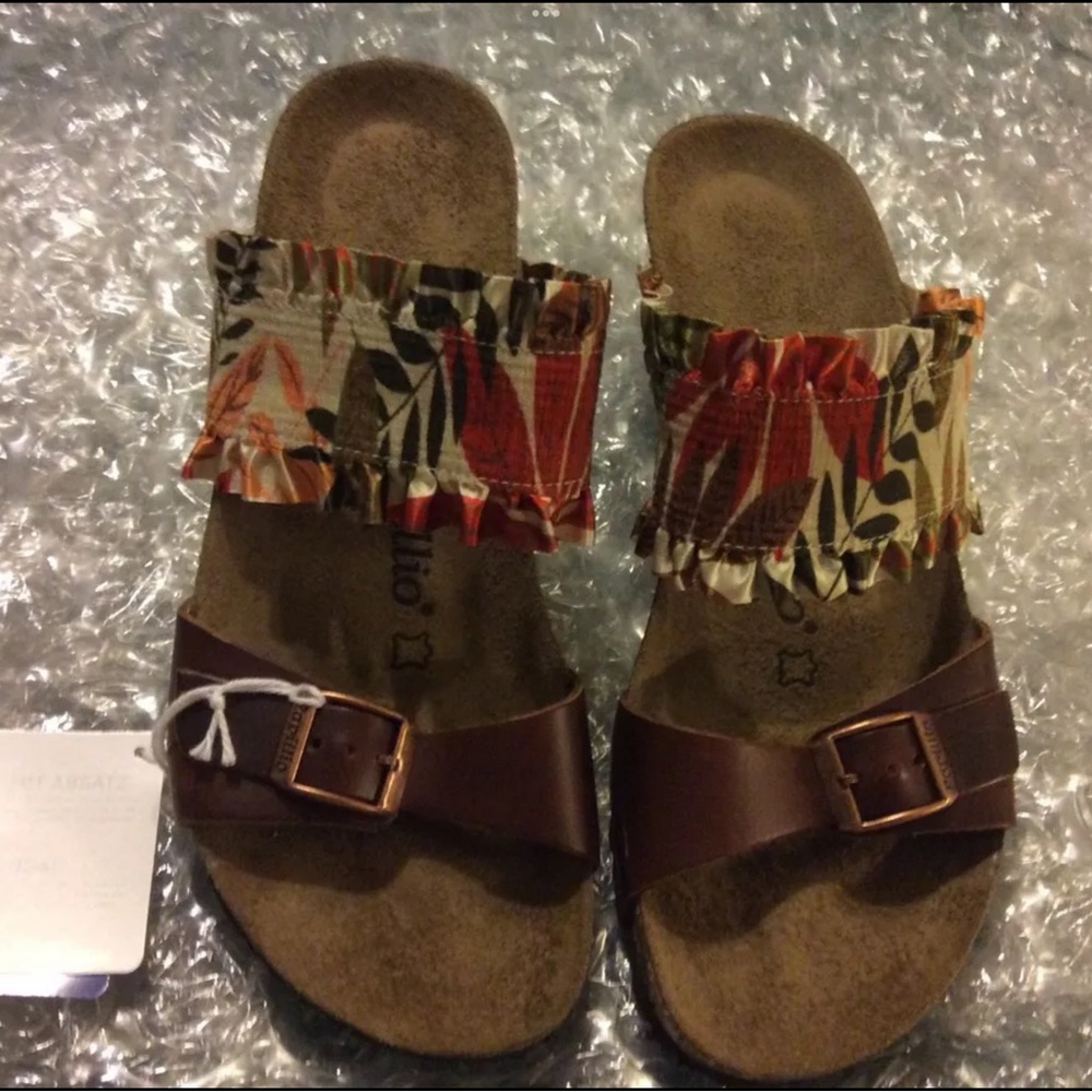 PAPILLIO BY BIRKENSTOCK DELLA DELLA FLOWER FRILL BROWN PLATFORM US 7N EU 38